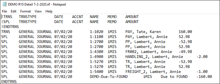 Viewing the DEMO export file